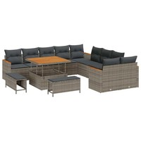 Gartensofa-Set Poly-Rattan Grau Mit 13 Kissen