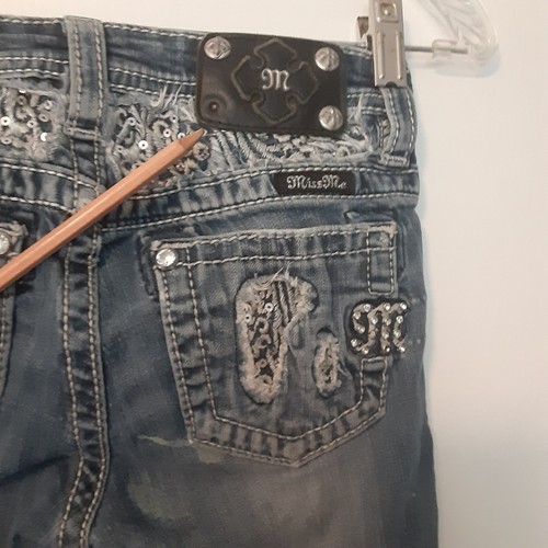 Miss Me Girls Jeans Kids 12 Blue Low Rise Flare Youth Denim Distressed Western - Picture 10 of 15