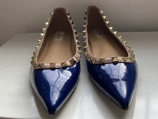 Valentino Garavani Rockstud Flats 39 Blue Patent Leather New NEVER WORN NWOTB