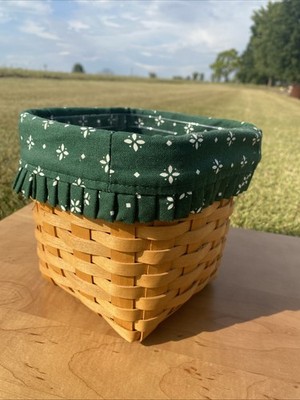 Green Lined Woven Basket with Decorative Edge Trim
