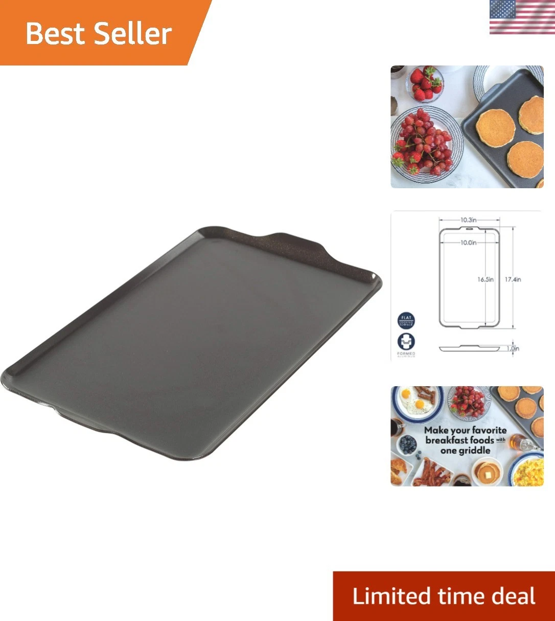 Two Burner Griddle Non-Stick Black 10.3x17.4 inches for Camping Cooking
Opens in a new window or tab