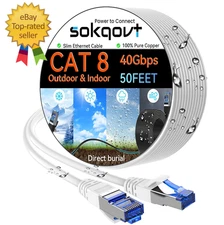Cat 8 Ethernet Cable Slim 50Ft Outdoor & Indoor Pure Copper Cat8 Internet Cable