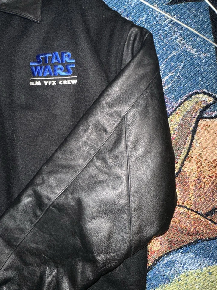 Chaqueta de Cuero De Colección Star Wars ILM VFX CREW Episodio 1 RARA XL Amenaza Fantasma Foto 4 de 4
