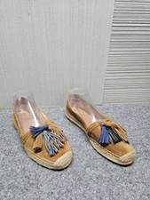 Marc Fisher Women Espadrille Flats 8.5 Tan Suede Tassel Slip On Casual Loafers