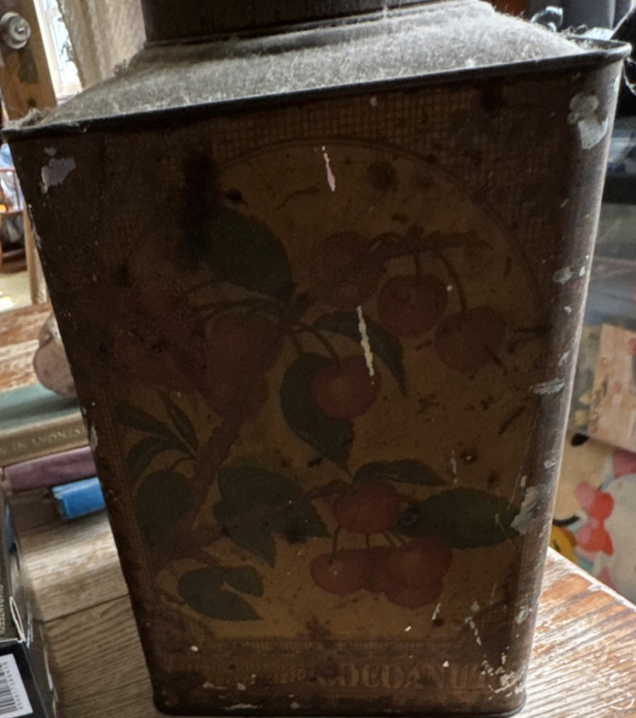 Decorative Tin with Floral and Fruit Design Vintage Container