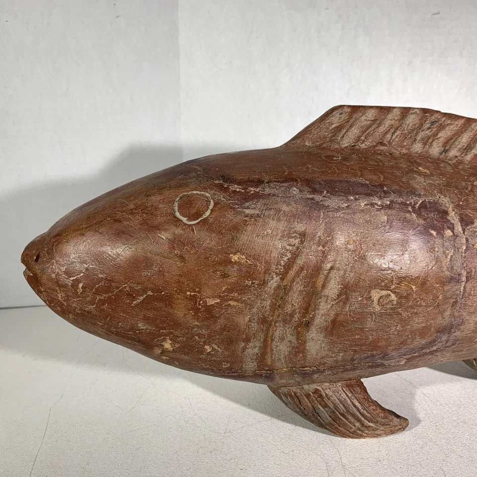 Large 28” Long Vintage Primitive Hand Carved Wooden Fish Folk Art Sculpture - Image 4 of 4