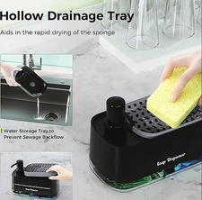 1pc Dual Soap Dispenser with Sponge Holder Kitchen & Bathroom Sink Organizer