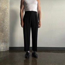 90s VTG Black Dress Pinstripe High Waisted Pleated Wool Trousers Men's 34x29