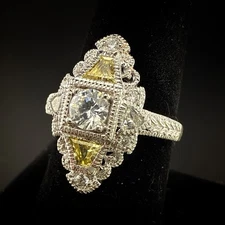JTV Sterling Silver Ring Victorian Revival Citrine Yellow Vintage CZ Gemstone 9