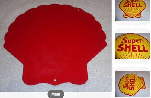 VINTAGE SUPER SHELL GASOLINE YELLOW 11 3/4" PORCELAIN METAL SERVICE STATION SIGN