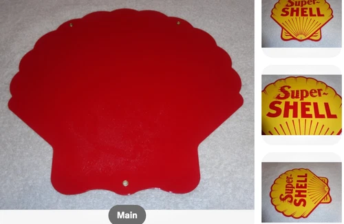 VINTAGE SUPER SHELL GASOLINE YELLOW 11 3/4" PORCELAIN METAL SERVICE STATION SIGN