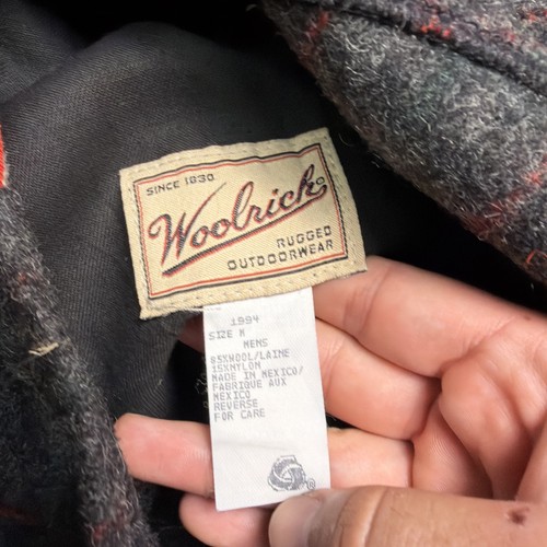 VTG 90s Woolrich Wool Overalls M Gray Red Stripe Made In USA Bib Hunting - Picture 5 of 10