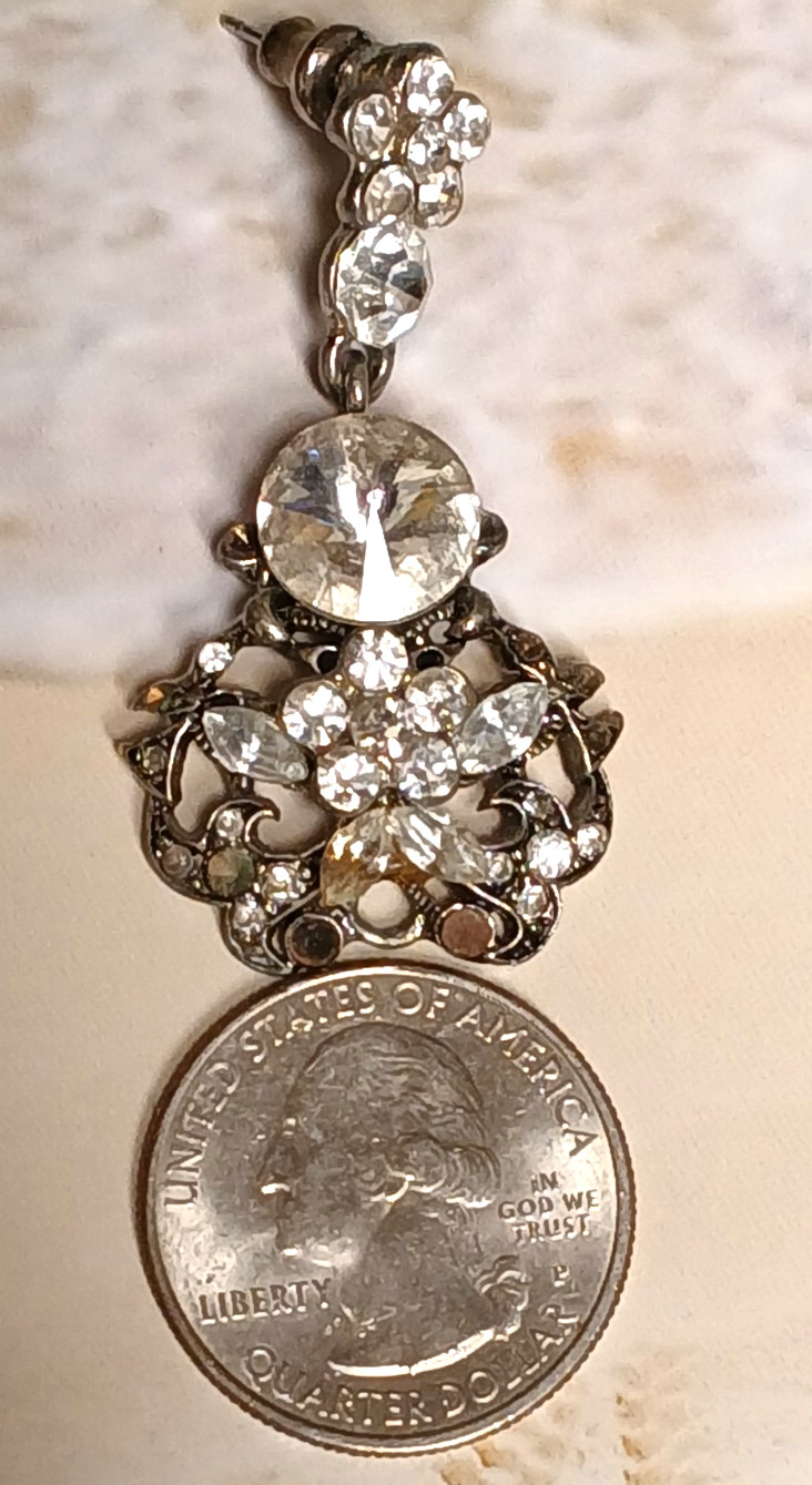 Sparkling Silver Tone Large Clear Rhinestone Dang… - image 5