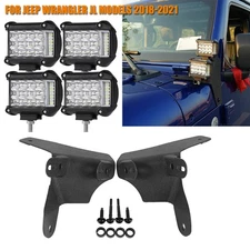 4" Side Shooter LED Cube Pods + A-Pillar Mount Bracket For Jeep Wrangler JL