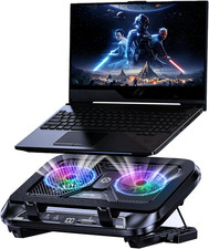Laptop Cooling Pad Dual Turbo Fans 9500 rpm LCD 100 Speed RGB 5 Height 12-21 in