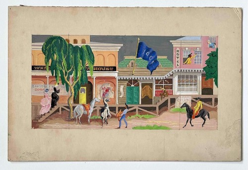 Vintage Mural Study -Western Town Boardwalk w/Opera House, Saloon, Hotel - IOOF - Picture 2 of 3