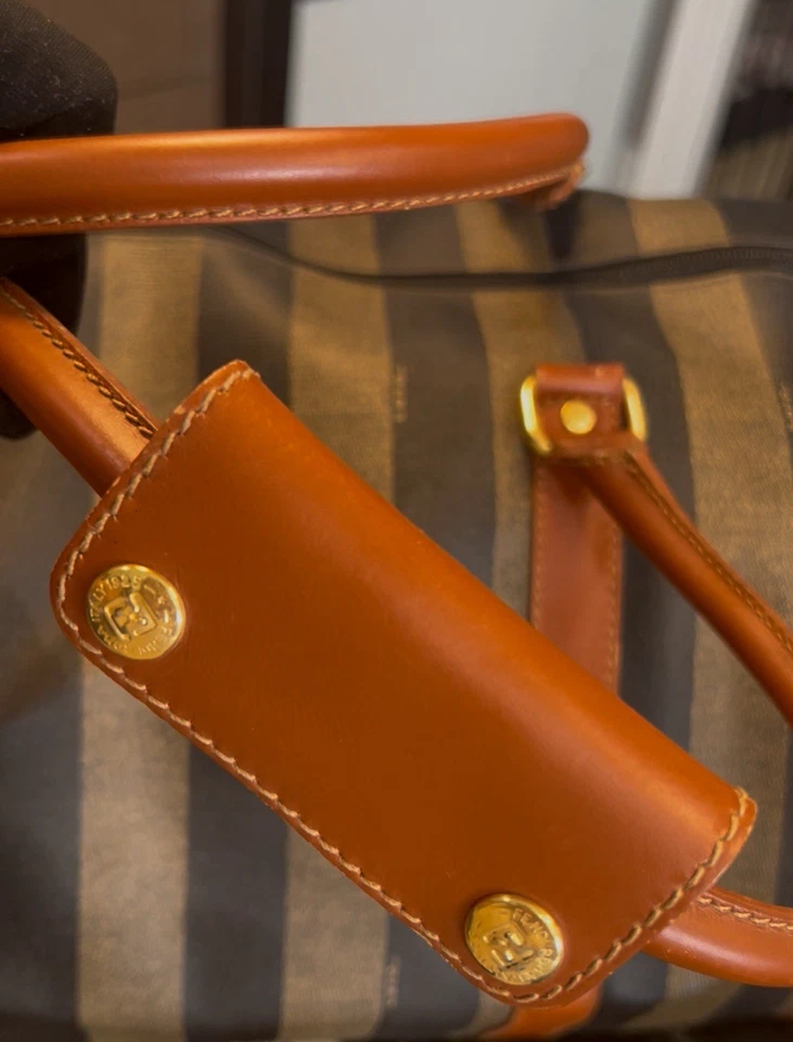 Fendi Pequin Stripe 50 cm Weekender Bag Duffle Carry On Made In Italy Lock & Key - Image 4 of 4