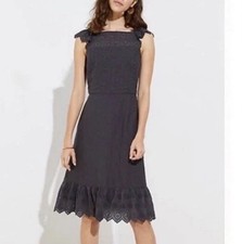 NWT Ann Taylor LOFT Gray Dress Size 4 Embroidered Eyelet Floral Flounce Hem $98