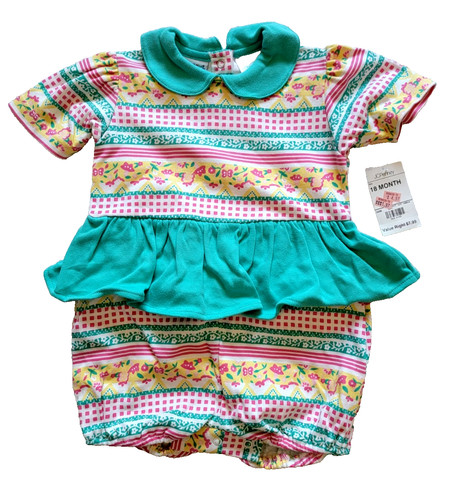 Vintage OKIE DOKIE 18 Months Girls Romper Bubble Shortall Ruffled Cotton NWT