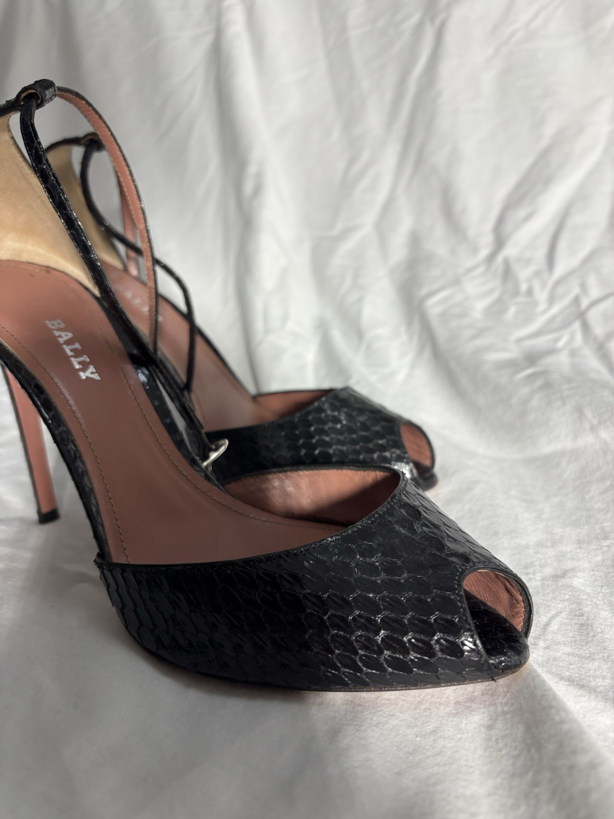 Bally black python leather 4-inch high heels size… - image 4