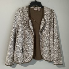 Chico's Open Front Knit Blazer Size 2 Large Open Front Textured Brown White