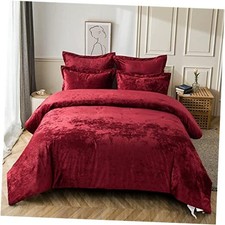 Distressed Velvet Comforter Set, 5 Pieces Distressed Velvet Queen Burgundy Red