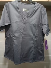 Bring It On Women's XL Grey Solid Stretch Scrub Top Medical Uniforms NWT