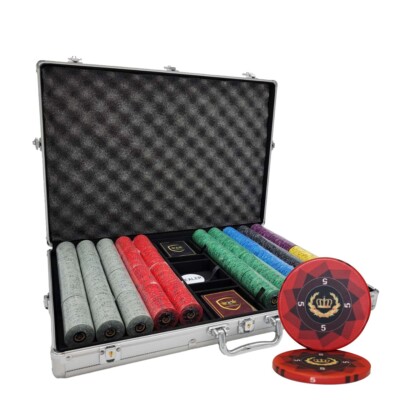 MRC POKER 1000pc LAUREL CROWN CERAMIC POKER CHIPS SET ALUMINUM CASE CUSTOM BUILD