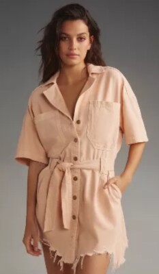 NWT Anthropologie Plus PILCRO SHORT-SLEEVE DESTRUCTED DENIM MINI DRESS  Peach S!! | eBay