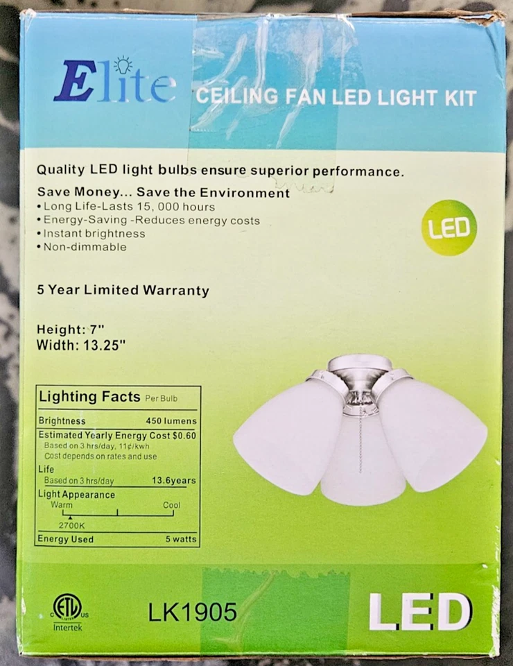 Hampton Bay 3-Light Brushed Nickel Ceiling Fan Shades LED Light Kit - Image 3 of 3