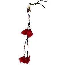 Arikara Indian Man's Hair Drop Quilled Red Feathers 1880