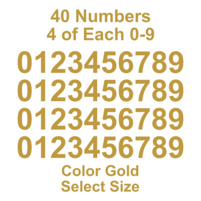 0 - 9 Number Decals Color: Gold - Select Size - 40 Stickers 4 of Each Number