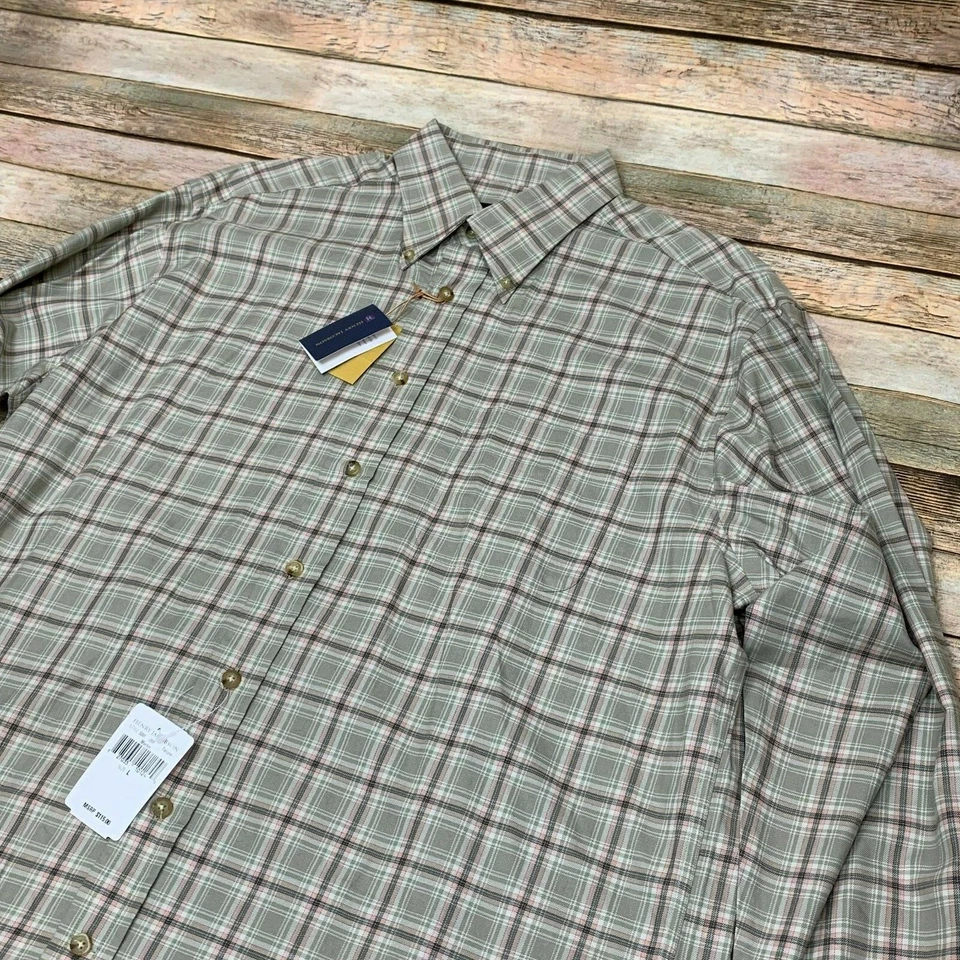 Nueva Camisa Henry Jacobson Abotonada Martin Marrón Taupe Rosa Gris Cuadros Grande Foto 2 de 4