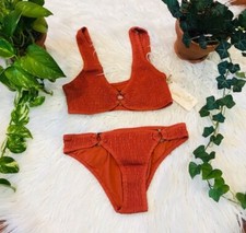 Women  s New  Persimmon Smocked O Ring Bikini Set Size S