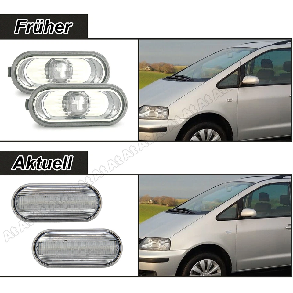 Frecce laterali LED vetro trasparente per VW Golf 4 Bora T5 Lupo Passat Seat Fox New Beetl - Immagine 3 di 4