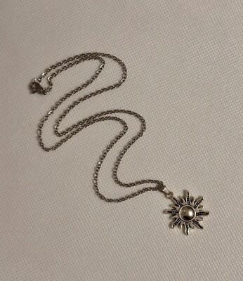 Sun Necklace Chain Sun Shine Pendant Charm Antique Plated Silver Tone Women Men