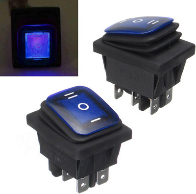 Waterproof 3-Position Rocker Switch Blue LED On/Off/On 6-Pin DPDT AC 10A/250V
