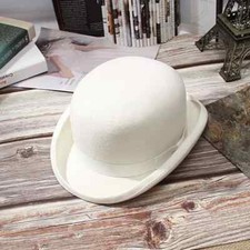 Hot Wool Felt White Bowler Hat for Men/women Satin Lined Fashion Party Cap New
