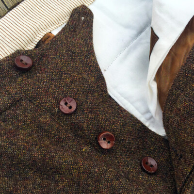 British Retro Brown Tweed Double Pleated Trousers Vintage Wool