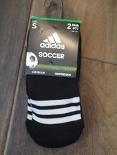 ADIDAS 2-PACK SOCCER OTC BLACK/ WHITE STRIPE SOCKS SIZE SMALL NEW