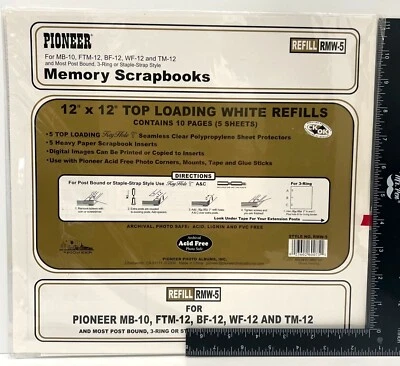 Pioneer 12" X 12" Top Loading White Scrapbook Refills RMW-5 Acid-Free Archival - Image 1 of 2