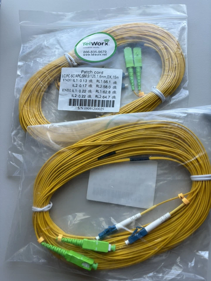 LOT OF 2 - 15M LC/UPC to SC/APC Duplex Fiber Optic Patch Cable - 9/125µm SM - Image 3 of 3