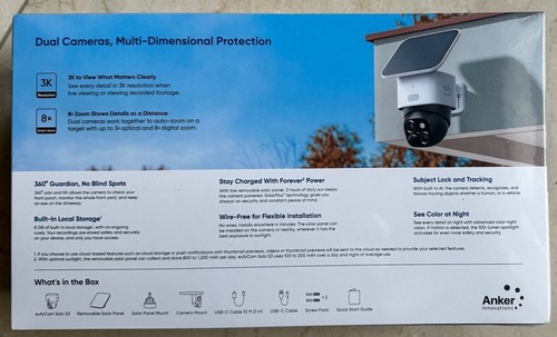 Cámara eufy Security SoloCam S3 con energía solar inalámbrica para exteriores 3k 360 8X zoom - Imagen 3 de 3