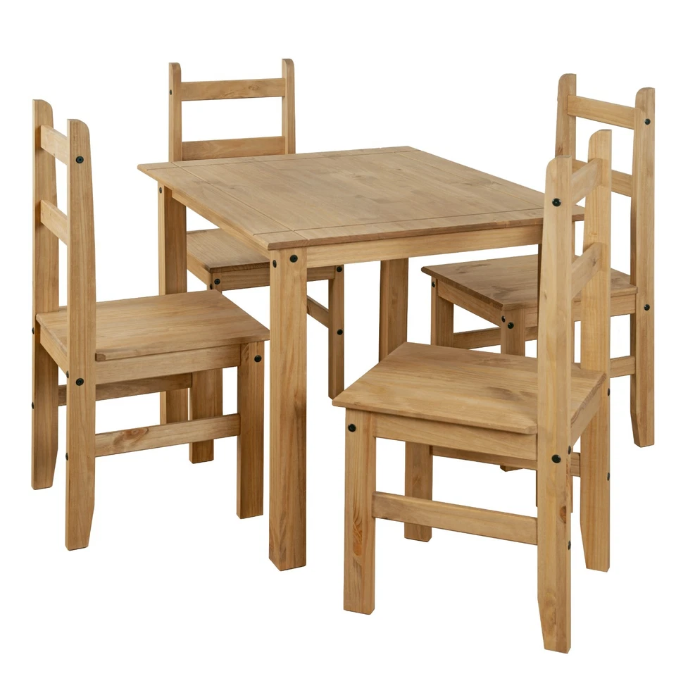 Corona Dining Table Set 4 Seater Solid Mexican Pine Wood Table With 4 Chairs - Image 2 of 4