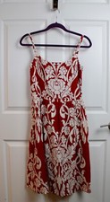 VTG NWT Ann Taylor Red & Ivory Floral 100% Linen Round Neck F&F Strappy Dress 2