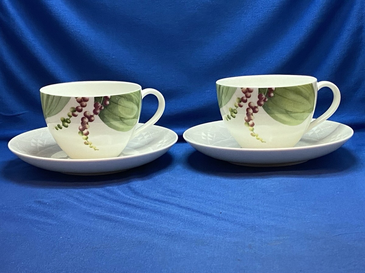 TEACUPS SAUCERS, MALINDI by VILLEROY BOCH PEPPER VINE NWT FINE BONE  CHINA