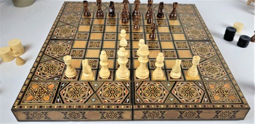 20" Chess Board and Backgammon Folding Set. Mosaic inlay pearls.Christmas Gifts - Picture 25 of 27