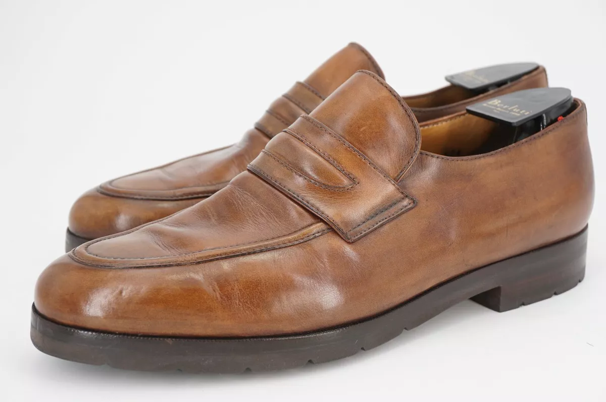 BERLUTI 8.5 9 TAN BROWN VITELLO BURNISHED LEATHER PENNY LOAFER SHOE TREES 524
