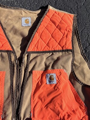 VTG Carhartt XL USA Hunting Canvas Vest Game Pouch Blaze Orange