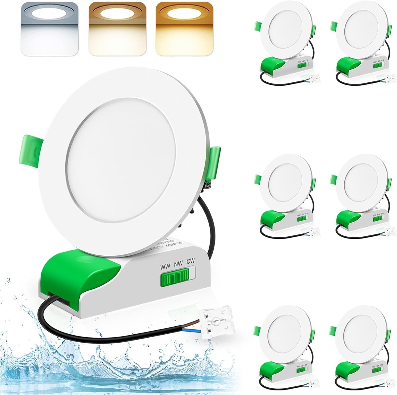 Spot LED encastrable IP65 10W Ø90mm avec transformateur pour plafond lot de 6